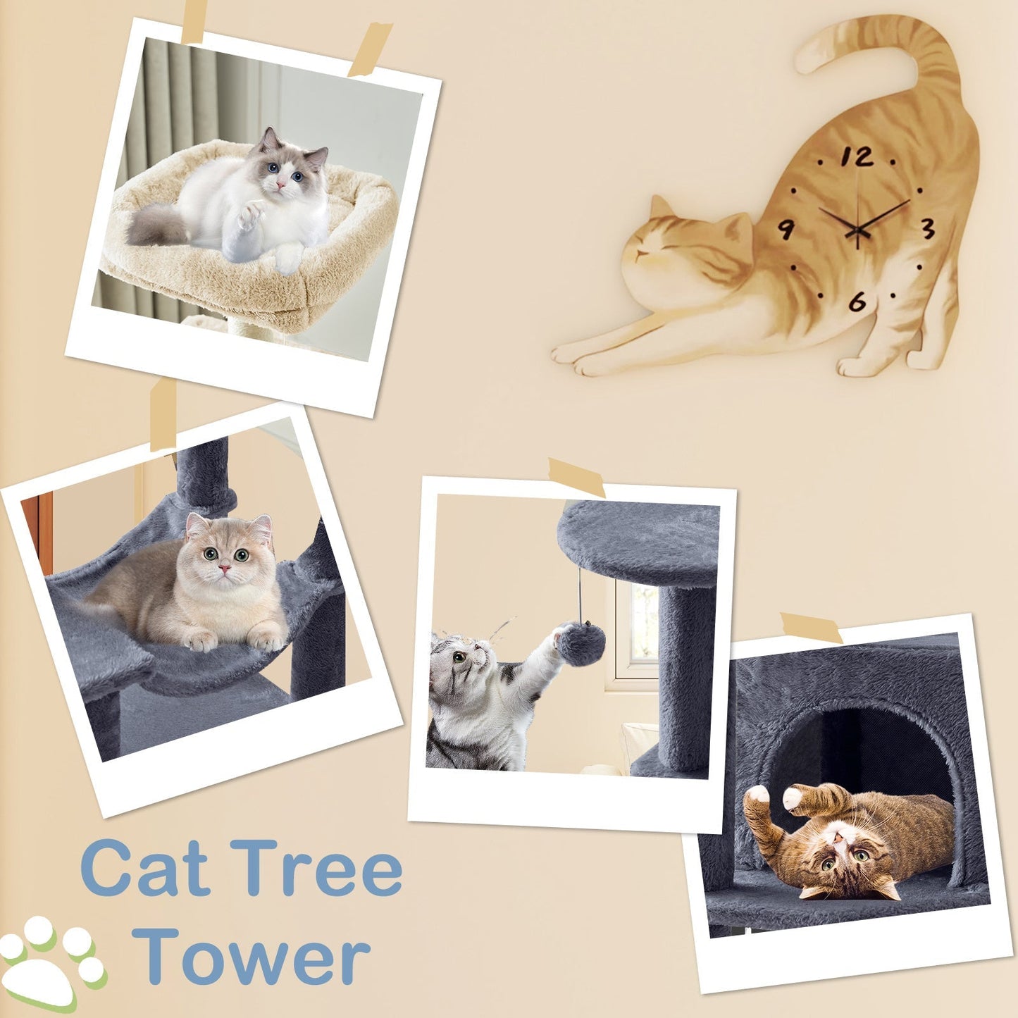 44-Inch Cat Tree Tower for Indoor Cats with Condo, Hammock & Natural Sisal Scratching Posts – Multi-Level Cat Furniture with Perches & Pet House for Multiple Cats, 5 Colors