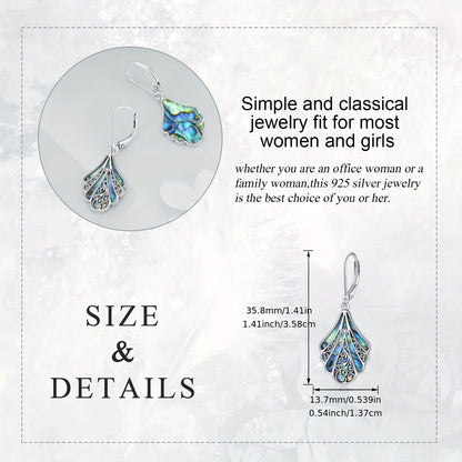 925 Sterling Silver Abalone Shell Drop Earrings for Women – Hollow Bohemian Dangle Earrings, Hypoallergenic Boho Jewelry, Perfect Gift for Her