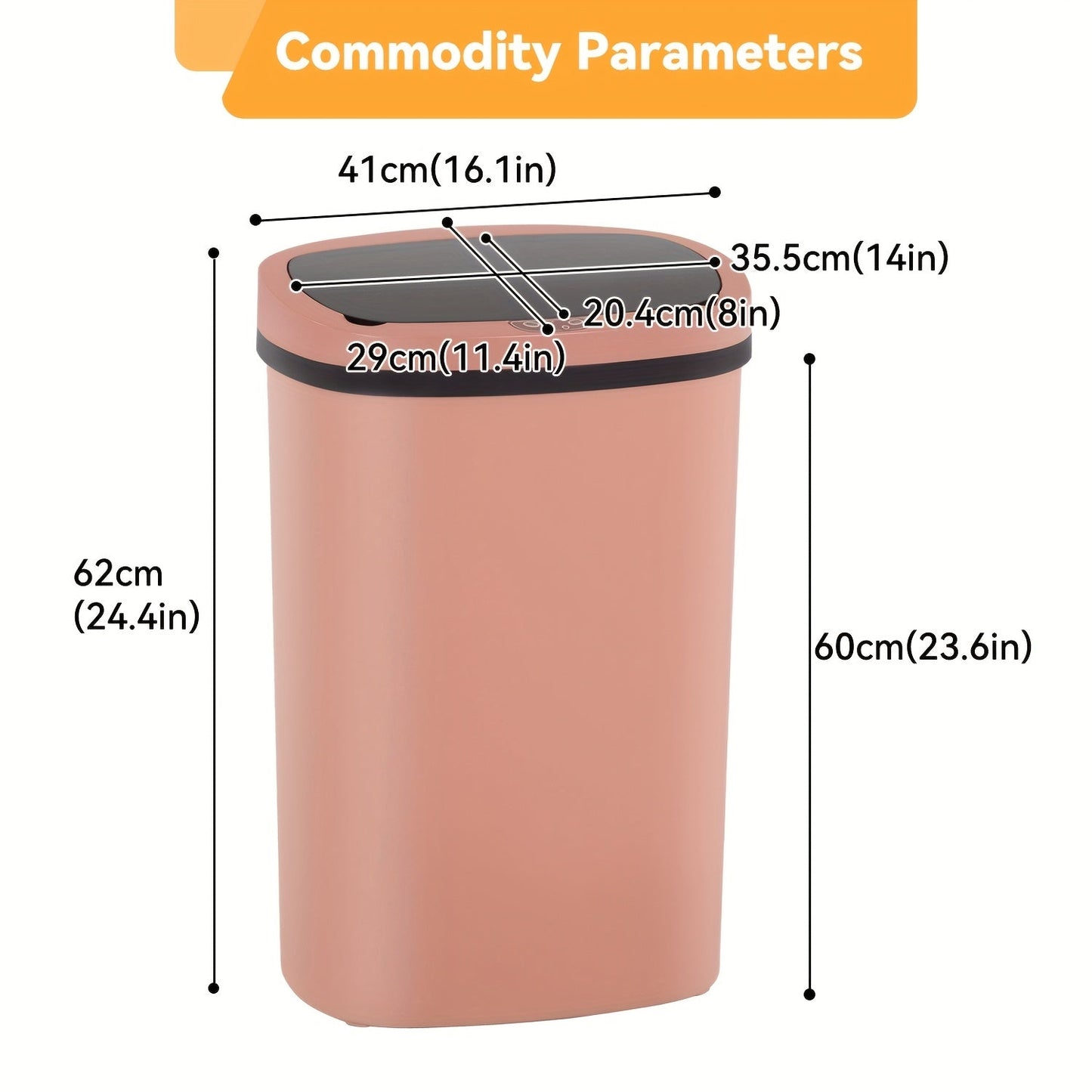 13 Gallon Touchless Trash Can 50L Automatic Motion Sensor Lid | Stainless Steel & Plastic Kitchen Waste Bin | Soft Close Hands-Free Garbage Can | Kitchen Office Bedroom | Black White Red Pink