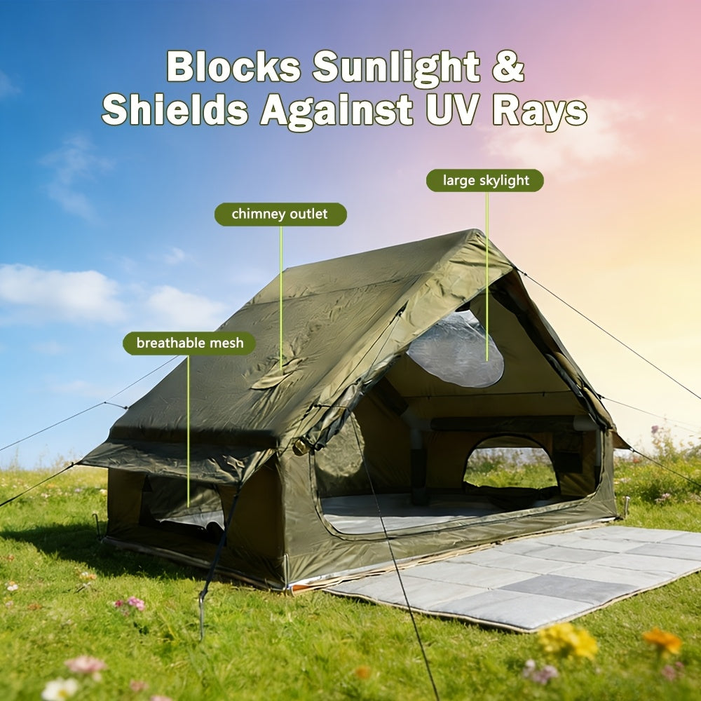 Inflatable Camping Tent 4-6 Person – 4-Season Luxury Air Tent with Manual Pump Easy Setup Windproof Glamping House for Family Outdoor Camping