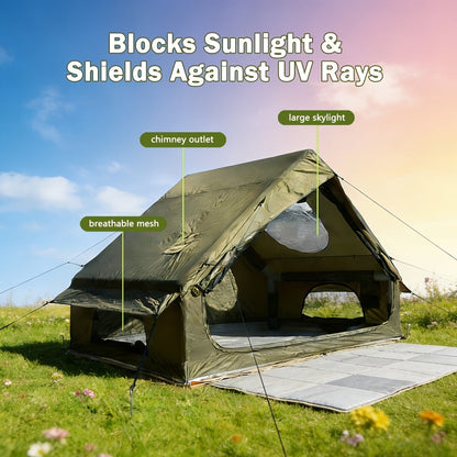 Inflatable Camping Tent 4-6 Person – 4-Season Luxury Air Tent with Manual Pump Easy Setup Windproof Glamping House for Family Outdoor Camping