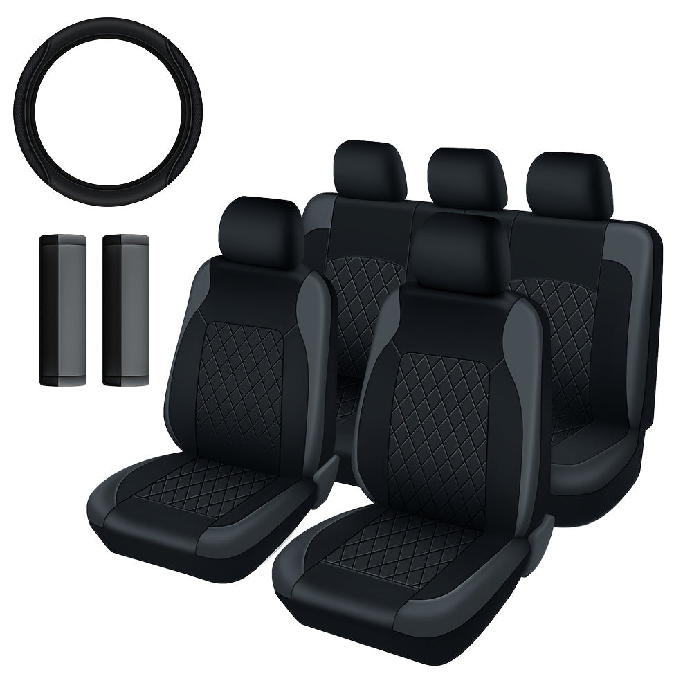 PU Leather Car Seat Covers Universal Fit Waterproof Quilted All-Season with Sponge Padding for Cars SUVs Trucks Gray Black Red Blue Single or 12-Piece Set