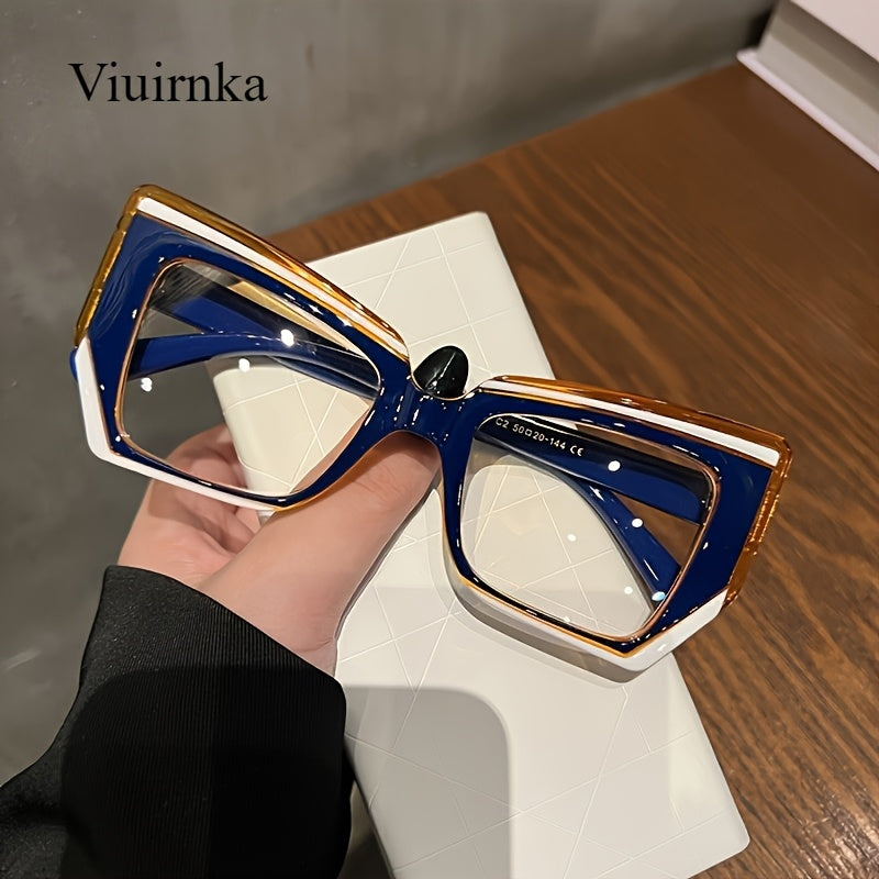 Women's Cat Eye Blue Light Blocking Computer Glasses – Trendy Lightweight Color Block Frame, Transparent PC Lens, Fashion Eyewear with Case for Screen Time Eye Protection, Holiday Gift