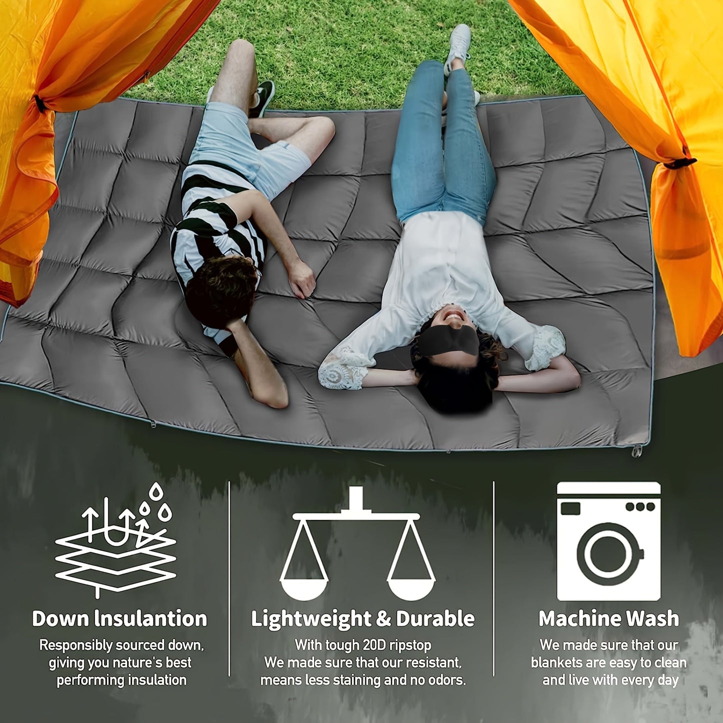 Outdoor Puffy Camping Blanket 55x79 Inch Lightweight Down Alternative Ultra Warm Hammock Top Quilt – Printed Camping Blanket for Traveling, Picnic, Beach Party & Cold Weather | 140x200cm
