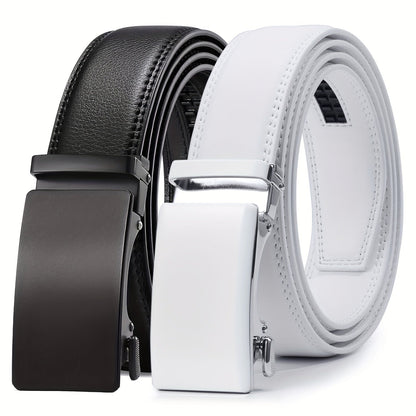 Men's Ratchet Belts 2-Pack – Genuine Leather Cut-to-Fit Dress & Casual Belts for Men, Adjustable Waist 28–52 Inches, Perfect Gift for Him
