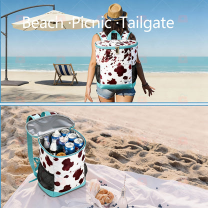 Insulated Cooler Backpack 30 Can Leopard Print with Mesh Pockets & Adjustable Straps - Leakproof Nylon Cooler Bag for Beach Camping Picnic Hiking Travel Daily Use