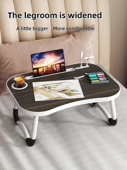 Foldable Laptop Desk Portable Bed Desk with Cup Holder and Tablet Slot Fiberboard Lap Desk for Work Study Drawing and Dining in Bed Sofa Floor Available in Black and Walnut