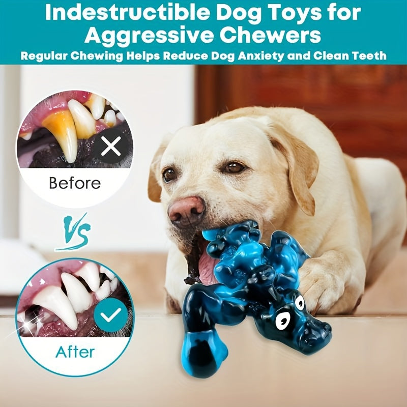 Indestructible Crocodile Dog Chew Toy – Durable Nylon & Rubber Squeaky Chew for Aggressive Chewers 20-100 lbs, Milk Flavor, Teeth Cleaning Bumpy Texture, for Large Medium & Small Dogs