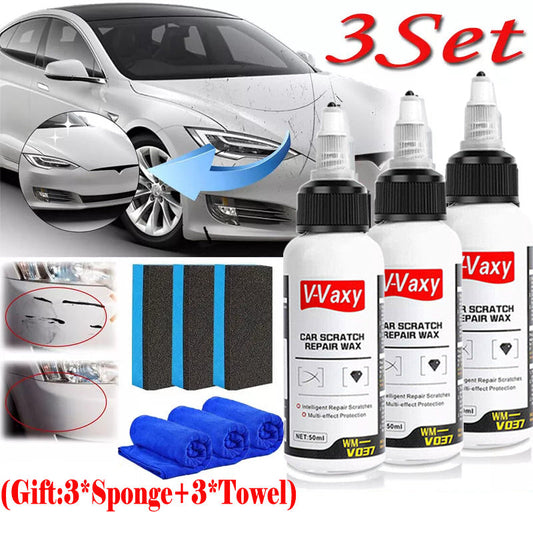 Car Scratch Repair Wax Kit 3 Sets – Professional Deep Scratch Remover & Paint Restorer, Long-Lasting Car Polish for All Vehicles, Includes 3 Paint + 3 Sponge + 3 Towel (50ml Each)