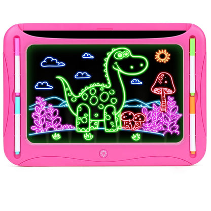 LED Light-Up Drawing Doodle Board for Kids Ages 3-8 – Glow Writing Art Set with 9 Double-Sided Cards & 6 Markers, Educational Learning Travel Toy, Birthday & Christmas Gift for Girls Boys
