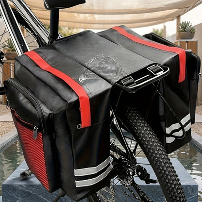 13.21 Gallon Bike Bag Set – Bicycle Cargo Rack Bag, Saddle Bag & Shoulder Bag 3-in-1 Professional Cycling Accessories for Commuting, Touring & Outdoor Riding, Red Black Blue