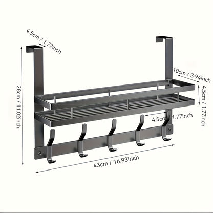Over-the-Door Storage Rack Heavy Duty Metal Hooks | No Tools Required 4 to 8 Hooks | Bedroom Bathroom Kitchen Closet Door Organizer Hanger | Black Gray | 14 to 24 Inch