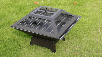 Outdoor Fire Pit 18.5 Inch Heavy-Duty Wood Burning Bowl with BBQ Grill Grate, Ash Collector, Fireproof Cover & Charcoal Hook – Backyard Patio Heater for Camping, Picnics & Gatherings