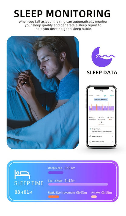 Smart Ring for Women & Men – IP68 Waterproof Fitness Tracker with Sleep Tracking, Step Counter, Exercise Monitoring & Camera Control, Lightweight Health Ring Compatible with iPhone & Android