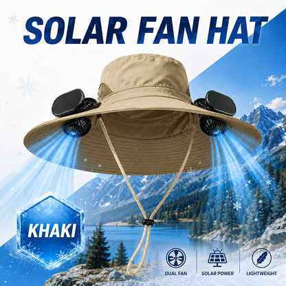 Solar Fan Hat for Men & Women – Wide Brim Sun Hat with Dual Cooling Fans Adjustable Airflow & UV Protection for Summer Travel Gardening Hiking Camping & Yard Work
