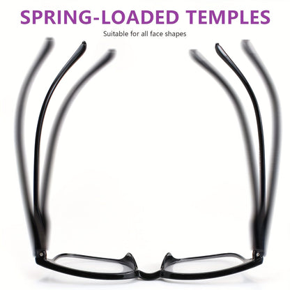 Reading Glasses Rectangle Frame with Spring Hinges – Lightweight PC Lens, +1.0 to +3.5 Magnification, Unisex Eyewear for Men & Women – Ideal for Computer, Reading & Everyday Wear