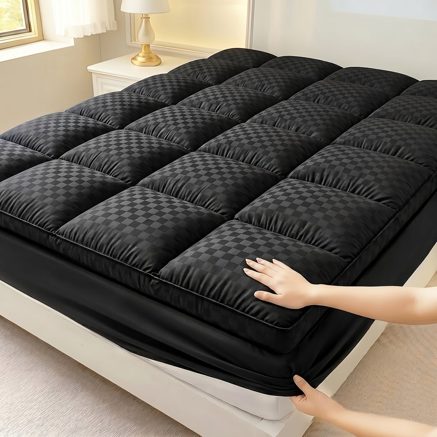 Quilted Pillow Top Mattress Topper 1000GSM Cooling - Fitted Mattress Cover Deep Pocket 8-21", Soft Mattress Protector for Twin Full Queen King Cal King