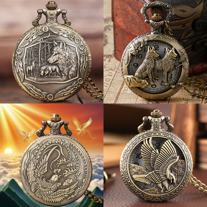 Vintage Bronze Pocket Watch Set of 2 – Classic Round Dial Quartz Movement, Zinc Alloy Case Nickel-Free Strap, Antique Style Timepiece – Perfect Gift for Christmas Birthday Graduation Valentine's Day