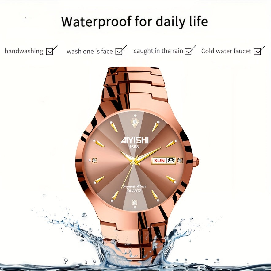 Men's Luminous Quartz Business Watch with Dual Date Calendar – Elegant Zinc Alloy Case, Simple Trend Design, Dress & Casual Wear