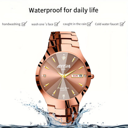 Men's Luminous Quartz Business Watch with Dual Date Calendar – Elegant Zinc Alloy Case, Simple Trend Design, Dress & Casual Wear