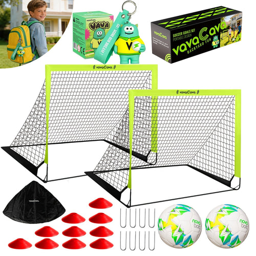 2-Pack Portable Pop-Up Soccer Goal Set – 4’x3’ Folding Soccer Nets for Youth & Adults, Includes 2 Balls, Pump & Carrying Bag, 450D Oxford Fabric, Indoor Outdoor Backyard Soccer Goals (Green/Pink)