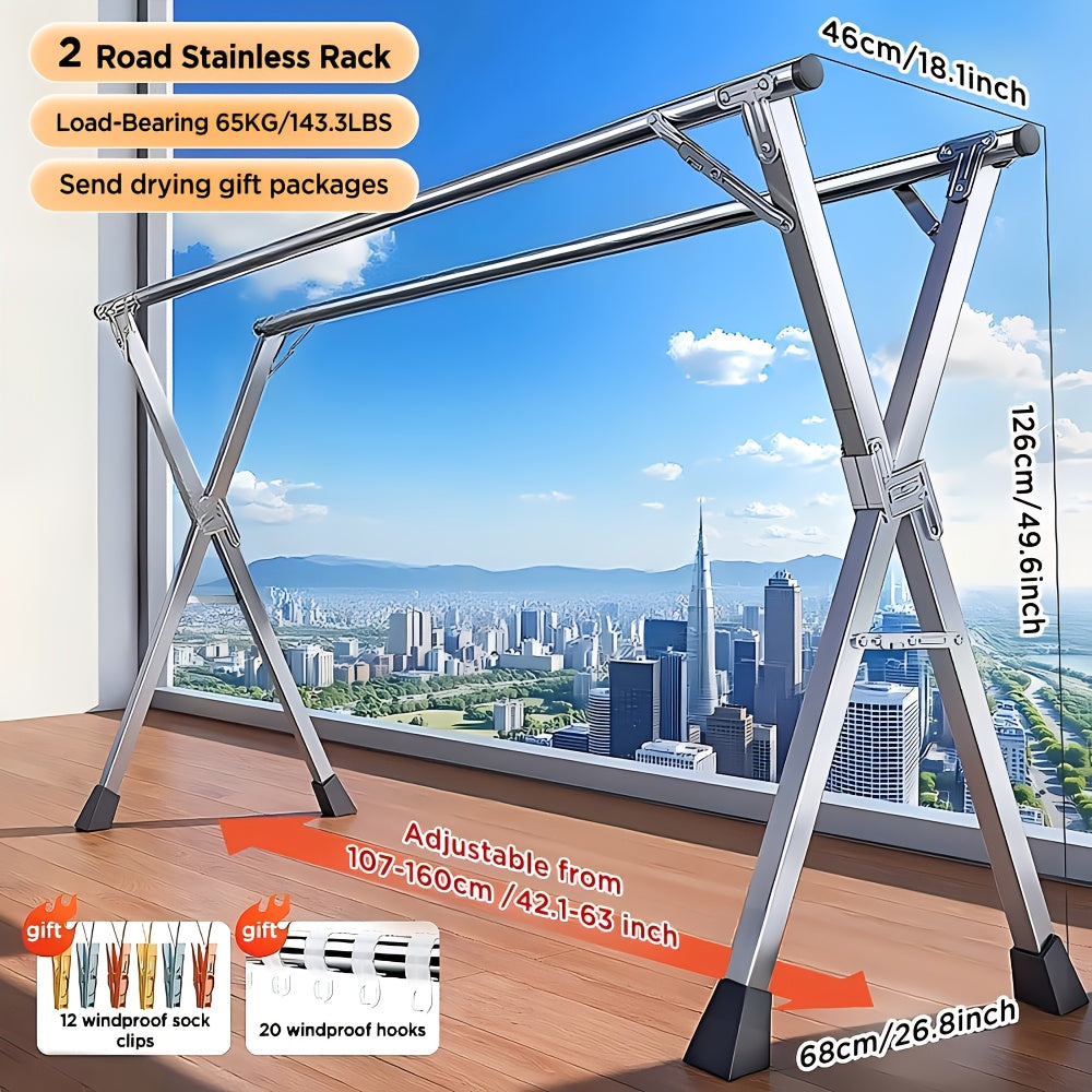 Clothes Drying Rack Stainless Steel 63" & 78.7" Retractable Foldable Heavy Duty Laundry Drying Rack, Collapsible Indoor Outdoor Clothesline with Adjustable Length for Balcony Bedroom Laundry Room