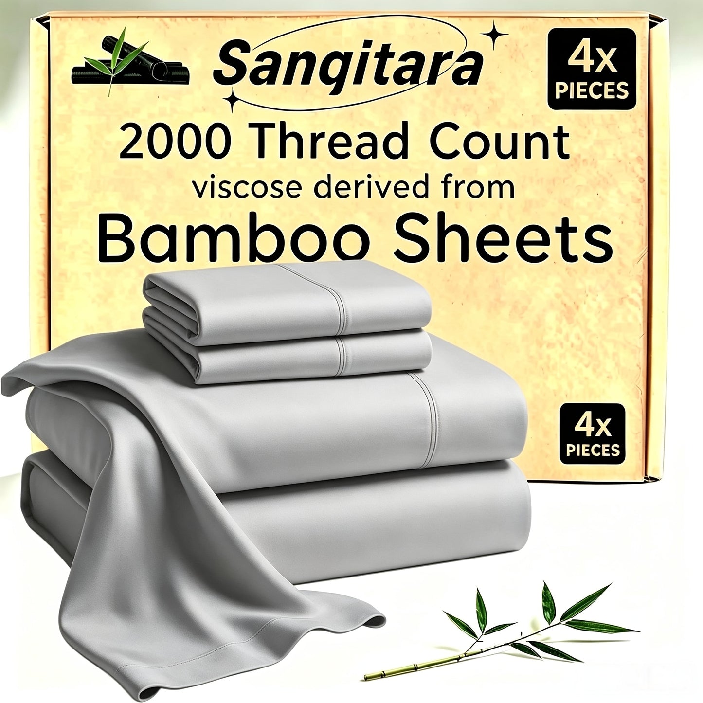 Cooling Bed Sheet Sets Bamboo Blend King Queen Full Twin – Ultra-Soft Deep Pocket Fitted Sheet for Hot Sleepers, Breathable Moisture-Wicking Lightweight Bedding White Black Apricot Gray Navy Purple