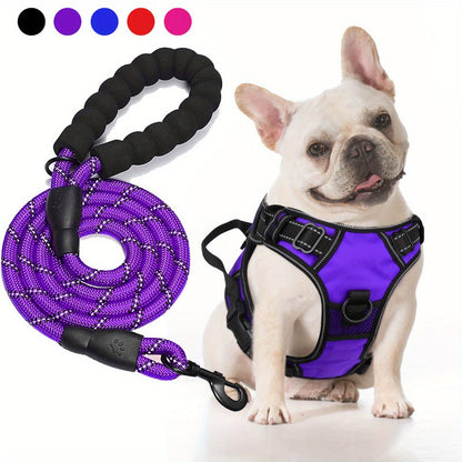 No Pull Dog Harness and Leash Set – Adjustable Reflective Oxford Vest Harness with 5-Foot Padded Handle Rope for Medium to Large Dogs, Quick-Release Buckles, Sizes S-XL, 5 Colors