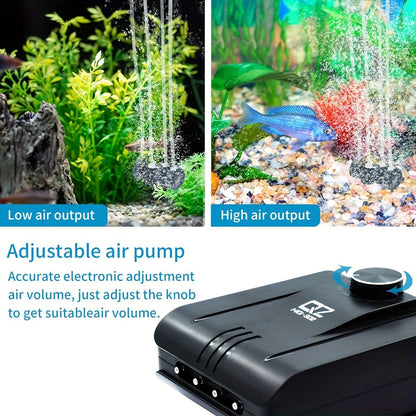 Aquarium Air Pump 4 Outlets 320GPH 8W – Quiet Fish Tank Air Pump Up to 400 Gallon with Adjustable Air Valve, Includes 4 Check Valves, 4 Air Stones & 4x5ft Tubing, for Freshwater Saltwater Hydroponics Pond