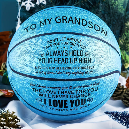 Engraved Basketball for Grandson & Son – Personalized Inspirational Size 7 Basketball with Pump, Motivational Gift for Birthday Christmas Anniversary, Blue Red Gold Black
