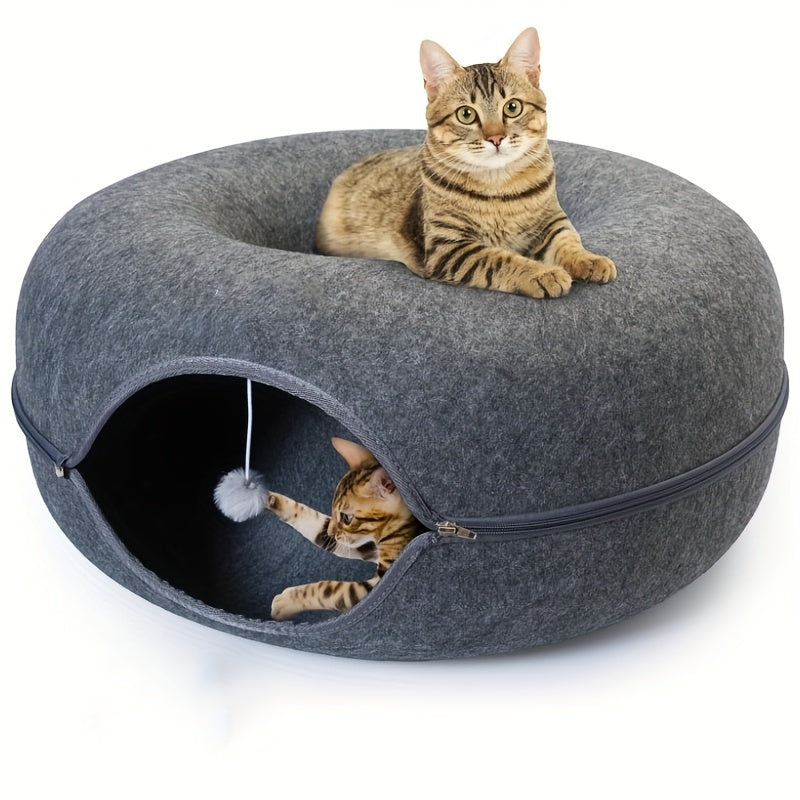 Cat Tunnel Bed Indoor Hiding Place - Donut Cat Bed All-Season Collapsible Cat Tunnel with Hole for Indoor Cats, Soft Plush, Dark Gray & Light Gray, Available in 20 & 24 Inches, Perfect Cat Gift