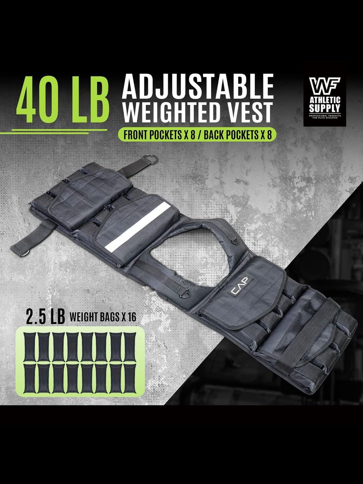 Weighted Vest 40 LB Adjustable for Strength Training Workout & Running – Removable Weight Packets, Reinforced Nylon, Reflective Stripes, Padded Straps, Body Weight Vest for Men and Women