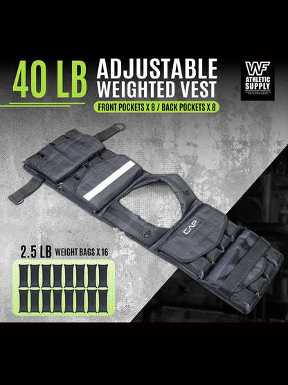 Weighted Vest 40 LB Adjustable for Strength Training Workout & Running – Removable Weight Packets, Reinforced Nylon, Reflective Stripes, Padded Straps, Body Weight Vest for Men and Women