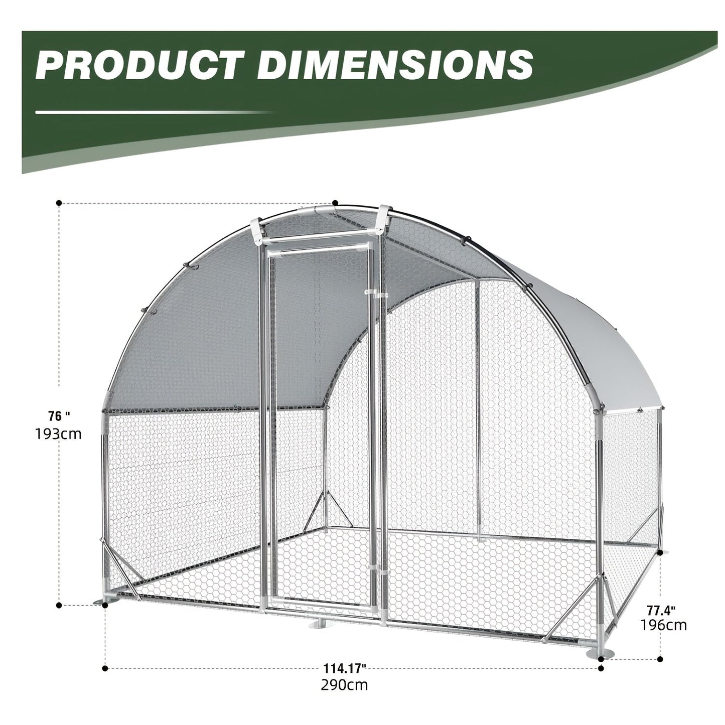Large Walk-In Metal Chicken Coop Outdoor Hen House with Anti-UV Cover Aluminum Poultry Cage for Backyard Garden – Multiple Roof Styles
