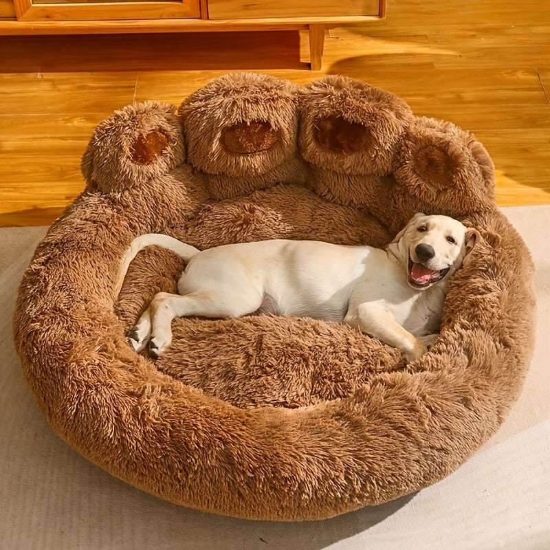 Bear Paw Plush Round Pet Bed for Dogs & Cats – Soft Calming Dog Bed, Non-Slip Cat Bed, Warm Cozy Puppy Bed, Small Medium Large, 20/24/28/36 Inch, Coffee/Pink/Gray