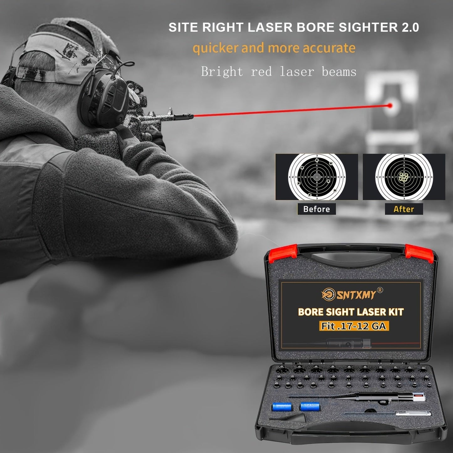 Bore Sight Laser Kit Red Green Boresighter with 8 or 32 Adapters Universal Multi-Caliber 0.17 Cal to 12GA for Rifle Pistol Shotgun - Tactical Gun Zeroing Tool