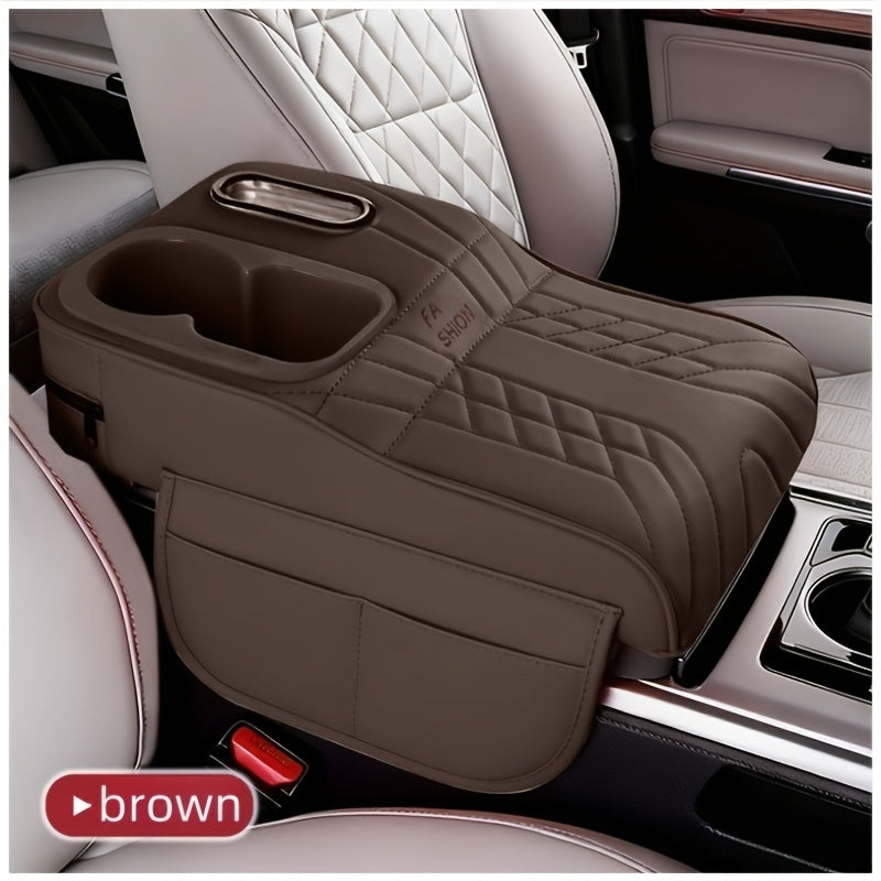 Car Center Console Armrest Pad Height Extender with Tissue Box and Cup Holder Storage Organizer Black Beige Orange Red Brown for Most Cars SUVs
