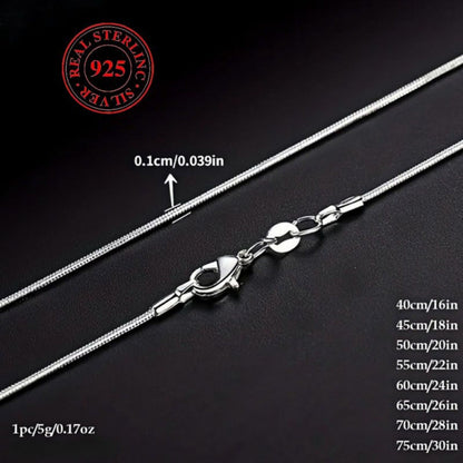 925 Sterling Silver Snake Chain Necklace Set – Hip Hop Korean Style Non-Plated Solid Serpentine Chain for Women & Men, Party Music Festival Minimalist Jewelry, 18"-30" Available, 5pcs Set