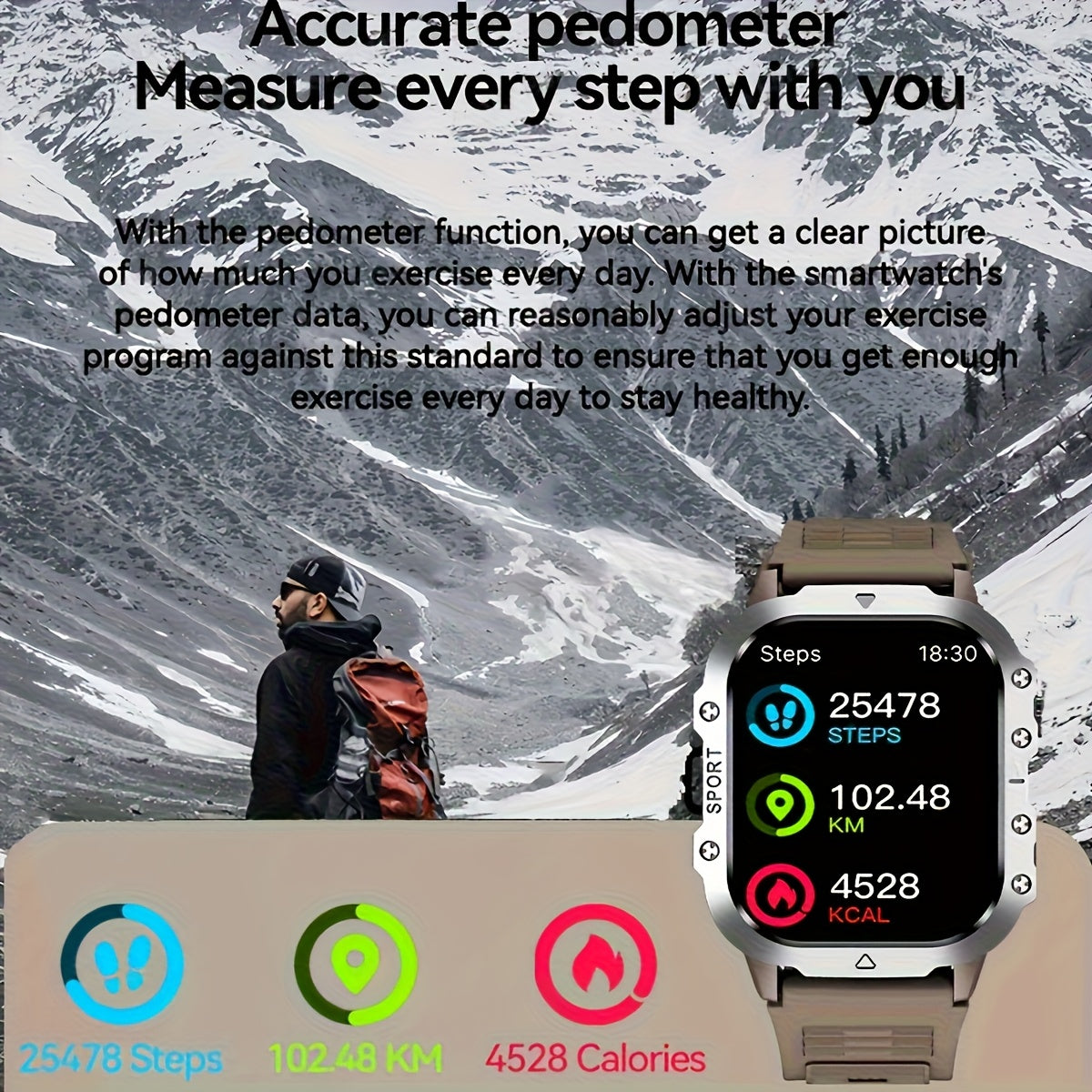 Outdoor Smart Watch with Built-In LED Flashlight, 2.01" Large HD Screen Rugged Fitness Tracker with Sports Modes & Message Reminders for Android & iPhone
