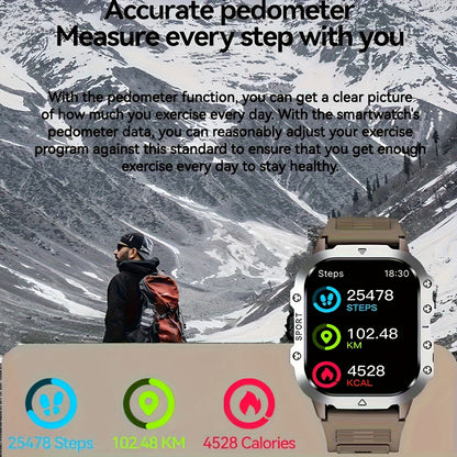 Outdoor Smart Watch with Built-In LED Flashlight, 2.01" Large HD Screen Rugged Fitness Tracker with Sports Modes & Message Reminders for Android & iPhone
