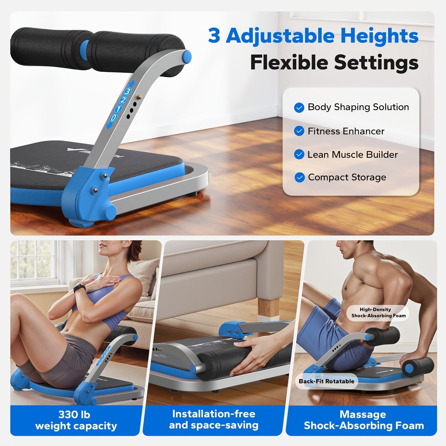 Multifunctional Ab Trainer Machine for Home Gym – Core Strength, Waist Slimming & Belly Fat Workout Equipment for Men & Women – Red & Blue