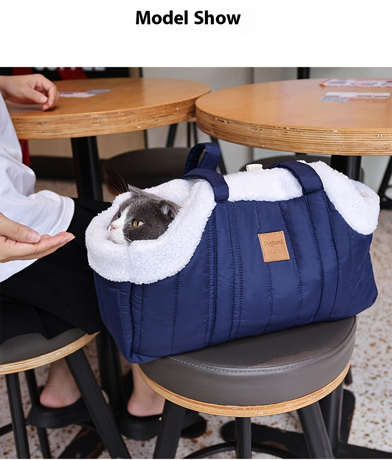 Winter Pet Carrier Handbag with Snap Closure – Cozy Warm Tote Bag for Small Dogs & Cats, Perfect for Outdoor Activities, Available in Brown, Black, Beige, Pink, Green & Blue