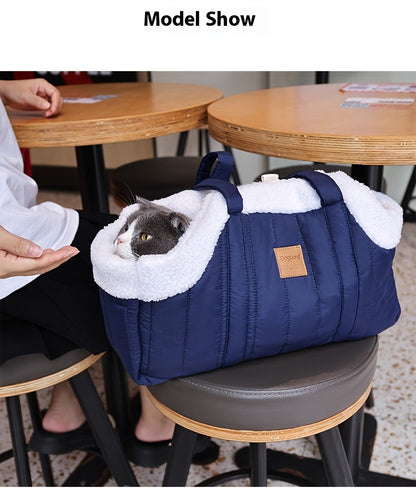 Winter Pet Carrier Handbag with Snap Closure – Cozy Warm Tote Bag for Small Dogs & Cats, Perfect for Outdoor Activities, Available in Brown, Black, Beige, Pink, Green & Blue