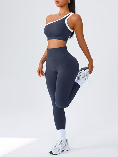 Women's 2-Piece High-Waisted Butt-Lifting Leggings & Sports Bra Set – 90% Polyamide Stretchy Minimalist Yoga Running Workout Outfit with Camisole Top, Solid Color, S-XL