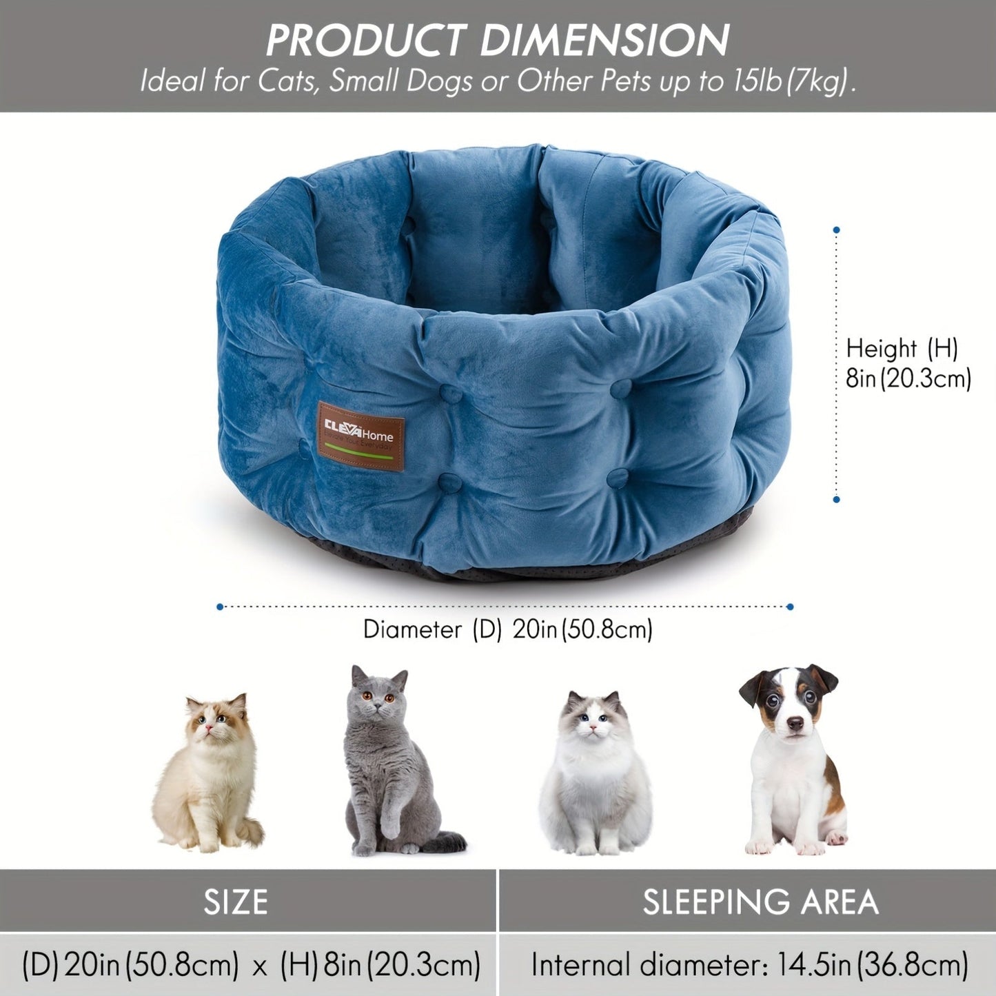 Round Velvet Cat Bed with Extra High Sides – Deep Nest Design, Machine Washable, Non-Slip Bottom, 20"x20"x8", for Indoor Cats & Small Pets Up to 15 lbs