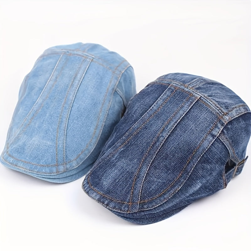 Washed Denim Beret Hat for Men & Women – Adjustable Vintage Newsboy Cap, Unisex Artist Hat for Spring & Summer – Perfect Match for Jeans & Casual Outfits