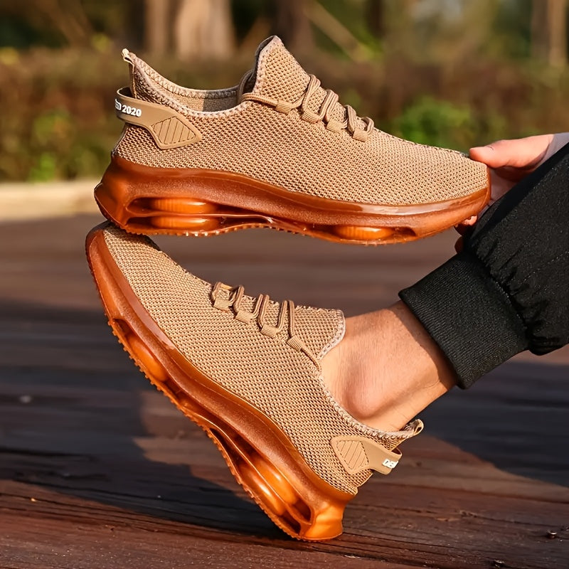 Men's Breathable Knit Running Sneakers with Air Cushion Sole – Lightweight Lace-Up Trail Sports Shoes for Spring & Summer, 4 Colors, US Sizes 6.5–13