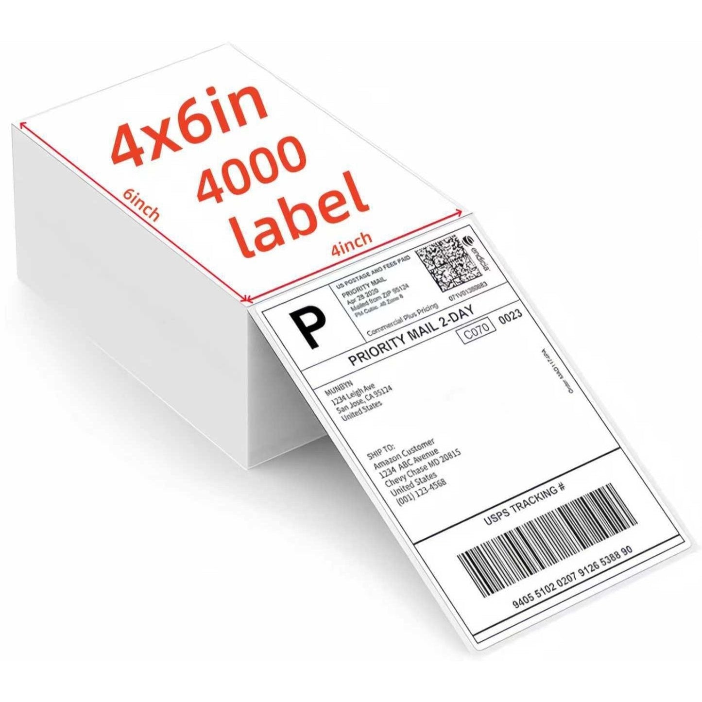 4x6 Direct Thermal Fanfold Shipping Labels 1000 or 4000 Pack – White Perforated Waterproof Self-Adhesive Labels, 500 Per Stack, Compatible with Zebra, Rollo, MUNBYN & Most Thermal Printers