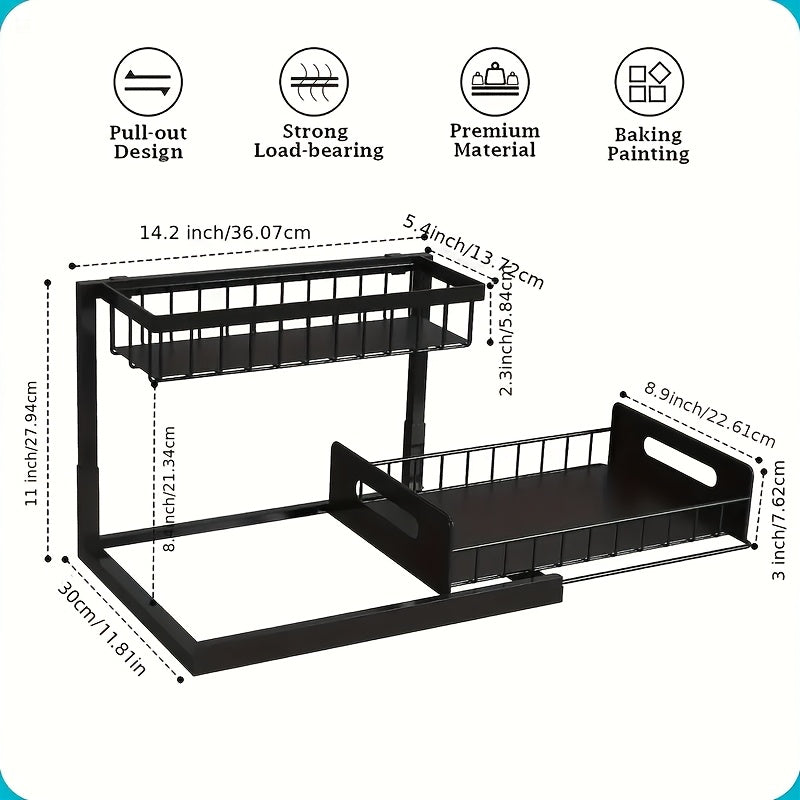 Under Sink Organizer Pull Out 2-Tier Slide Out Cabinet Shelf Kitchen Bathroom Storage Rack Utility Organizer – Black White Light Grey, 1 or 2 Pack