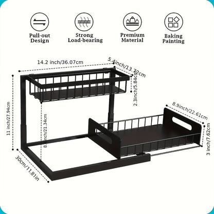 Under Sink Organizer Pull Out 2-Tier Slide Out Cabinet Shelf Kitchen Bathroom Storage Rack Utility Organizer – Black White Light Grey, 1 or 2 Pack